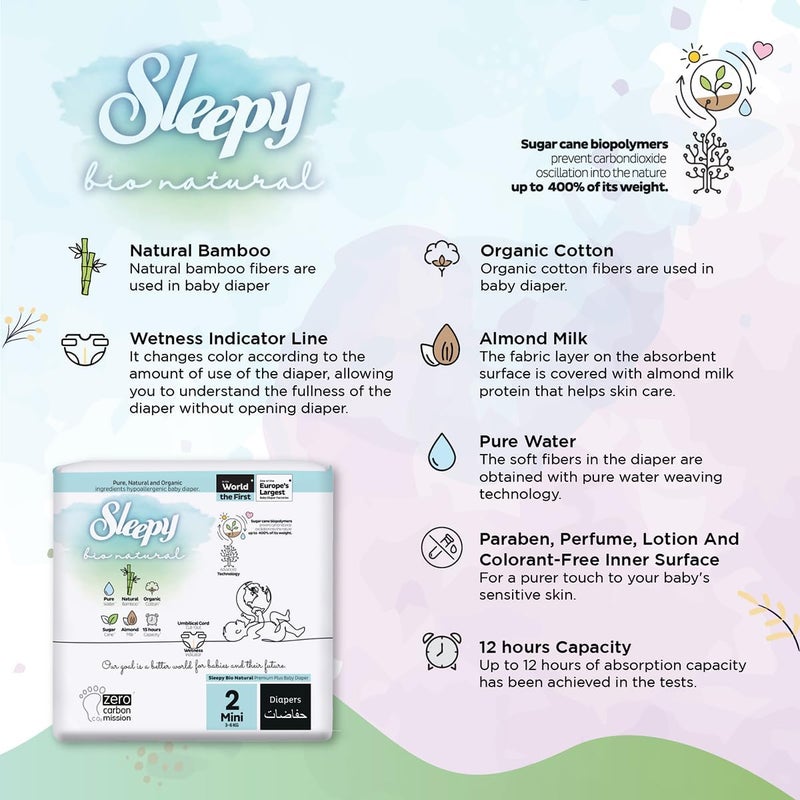 Sleepy Bio Natural Premium Size 2 Diapers - 200 Count - Hypoallergenic Baby Diapers for 3-6Kg - Image 5